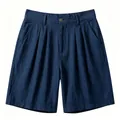 Men's loose navy blue linen shorts with breathable fabric for casual summer wear - Navy Blue