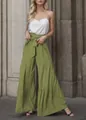Vista dettagliata dei pantaloni larghi a balze verde oliva con vita alta annodata chic - Taglia S / Pantaloni e gonne / Verde militare