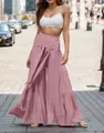 Eleganti pantaloni rosa a gamba larga a vita alta con fiocco e dettagli a pieghe - Taglia S / Pantaloni e gonne / Rosa