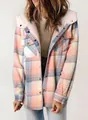Cozy women's plaid hooded fleece jacket with soft lining and colorful checkered pattern - Pink