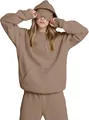Unisex oversized σετ φούτερ σε χρώμα taupe με ενσωματωμένη μάσκα ματιών στην κουκούλα του. - S / Tops / Χακί