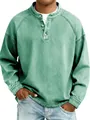 Camiseta Henley de manga larga para hombre en algodón verde lavado vintage detalle - Cian