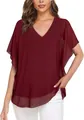 Elegante bordeauxrode chiffon blouse met V-hals en vrouwelijke vlindermouwen voor zomer - S / Tops / Rood