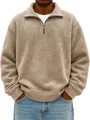 Detailed view of men's vintage wash half-zip sweatshirt with oversized fit and lapel collar - Khaki