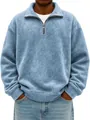 Men's half-zip washed sweatshirt in light blue, loose casual fit details - S / Tops / Light Blue