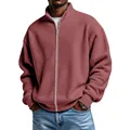 Heren wafelgebreid vest met opstaande kraag en rits in oudroze, stijlvol casual. - S / Tops / Rood