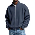 Giacca da uomo in maglia a nido d'ape blu scuro con collo alto e chiusura lampo - Blu navy