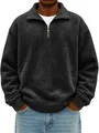 Detailed view of the half-zip collar on a men's vintage charcoal gray sweatshirt - S / Tops / Black