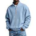 Giacca da uomo in maglia a nido d'ape con colletto rialzato in colore blu chiaro - Celeste