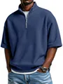 Vue détaillée du polo décontracté bleu marine en maille gaufrée avec demi-zip pour hommes - S / Hauts / Bleu foncé