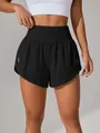 Professional high-waisted double-layer quick-dry athletic yoga shorts for women in black - S / Bottoms / Black