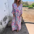 Robe maxi ample à col en V avec imprimé cachemire coloré pour femmes - S / Robes / Rose