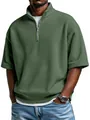 Détail d'un polo vert à maille gaufrée pour hommes avec demi-zip - S / Hauts / Vert foncé