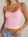 Close-up view of pink women's scoop neck camisole with adjustable spaghetti straps - XS / Tops / Pink