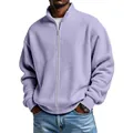 Giacca da uomo casual color lavanda in maglia a nido d'ape con collo alto e zip lunga - Viola
