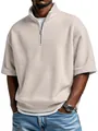 Polo beige pour homme en maille gaufrée avec demi-fermeture éclair et coupe décontractée - Abricot