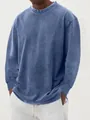 Heren vintage blauw gewassen t-shirt met lange mouwen in oversized losse pasvorm - Marineblauw