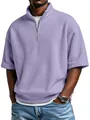 Vue détaillée de la texture maille gaufrée sur un polo violet à demi-zip pour homme - Violet