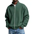 Giacca uomo verde scuro in maglia a nido d'ape con collo alto e chiusura lampo zip - Verde scuro