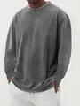Detailopname van vintage grijs heren t-shirt met lange mouwen, losse pasvorm van katoen. - 3XL / Tops / Grijs