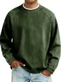 Close-up of a vintage washed olive green crew neck oversized sweatshirt for men. - S / Tops / Dark Green