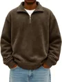 Men's relaxed fit half-zip washed brown fleece sweatshirt for the autumn and winter - Dark Brown