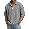 Heren poloshirt grijs met wafelstructuur korte mouwen en knoopsluiting vrijetijdskleding - S / Tops / Grijs