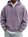 Detail of vintage purple suede men's half-zip hoodie showing texture and pocket - Purple