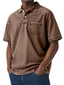 Men's vintage washed brown polo shirt with chest pocket and button-down collar detail. - Coffee