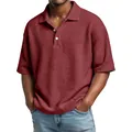 Stijlvol heren poloshirt met wafelgebreide korte mouwen in een diepe bordeauxrode kleur - S / Tops / Rood