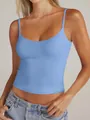 Detailed view of women's light blue camisole with adjustable thin spaghetti straps - XS / Tops / Sky Blue