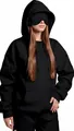 Detalle de sudadera negra para mujer con antifaz integrado para viajes en avión y modo - S / Tops / Negro