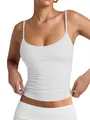 Detail of white low scoop neck camisole with slim adjustable spaghetti straps - XS / Tops / White