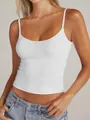 Close-up of white women's scoop neck camisole with adjustable spaghetti straps - XS / Tops / White