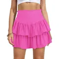 Detailed view of vibrant pink high-waisted smocked ruffled mini skirt for summer - Bright Pink