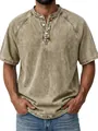 Heren Henley-shirt met acid wash, vintage distressed finish en knoopsluiting detail - Abrikoos