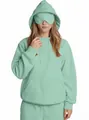 Detalle de sudadera con capucha de viaje verde menta para mujer con antifaz incorporado - S / Tops / Verde esmeralda