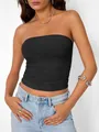 Top bustier noir classique sans bretelles pour femme, coupe ajustée style printemps été - XS / Hauts / Noir