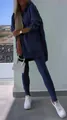 Dames tweedelig marineblauw trainingspak met een oversized hoodie en bijpassende legging - S / Boven- En Onderstuk / Marineblauw