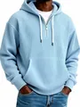 Vue détaillée d'un sweat à capuche bleu clair en velours côtelé pour homme avec zip - Bleu ciel