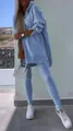 Stylish light blue women's two-piece set with hooded sweatshirt and matching leggings - Blue