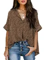 Elegant tan leopard print V-neck shirt with short sleeves for casual women style - S / Tops / Khaki Polka Dot