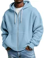 Detailed view showing the textured waffle-knit fabric of this light blue zip-up hoodie for men. - S / Tops / Sky Blue