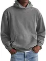 Detailed view of a premium men's vintage washed grey cotton oversized hooded sweatshirt - M / Tops / Gray