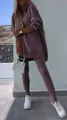 Women's purple two-piece set with oversized hoodie and matching leggings for casual sports. - Deep purple