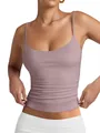 Sleeveless women's low round neck camisole featuring adjustable straps in dusty mauve - XS / Tops / Pink Purple