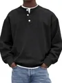 Detailed view of a black ribbed corduroy Henley shirt with white buttons for men - S / Tops / Black