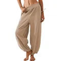 Comfortable women's loose casual lantern pants with an elastic waist and side pockets - XS / Bottoms / Khaki