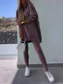 Women's casual two-piece tracksuit set with side slit hoodie and leggings in mauve color - Deep purple