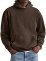 Macro view of a men's vintage brown cotton hoodie showing washed fabric texture and fit - M / Tops / Coffee